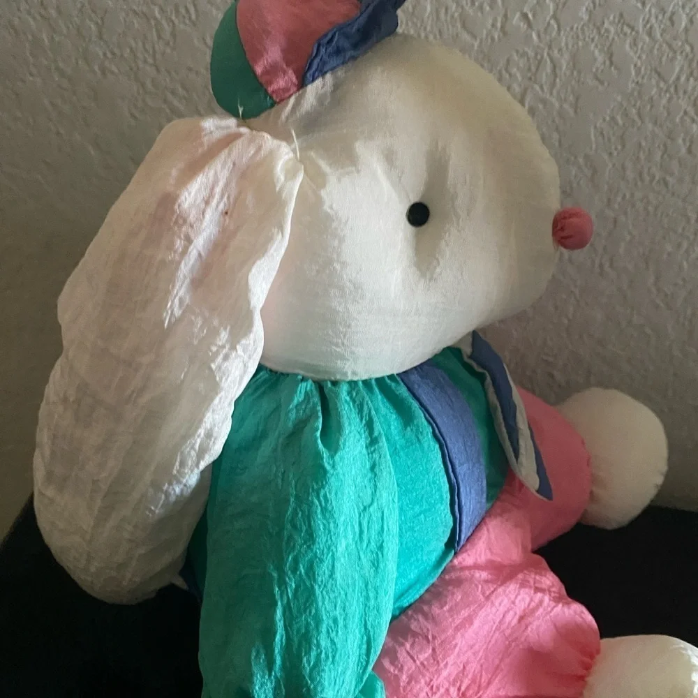 VINTAGE DEPT.56 PUFFALUMP NYLON BOY BUNNY PLUSH EASTER FESTIVE DECOR TOY 11”